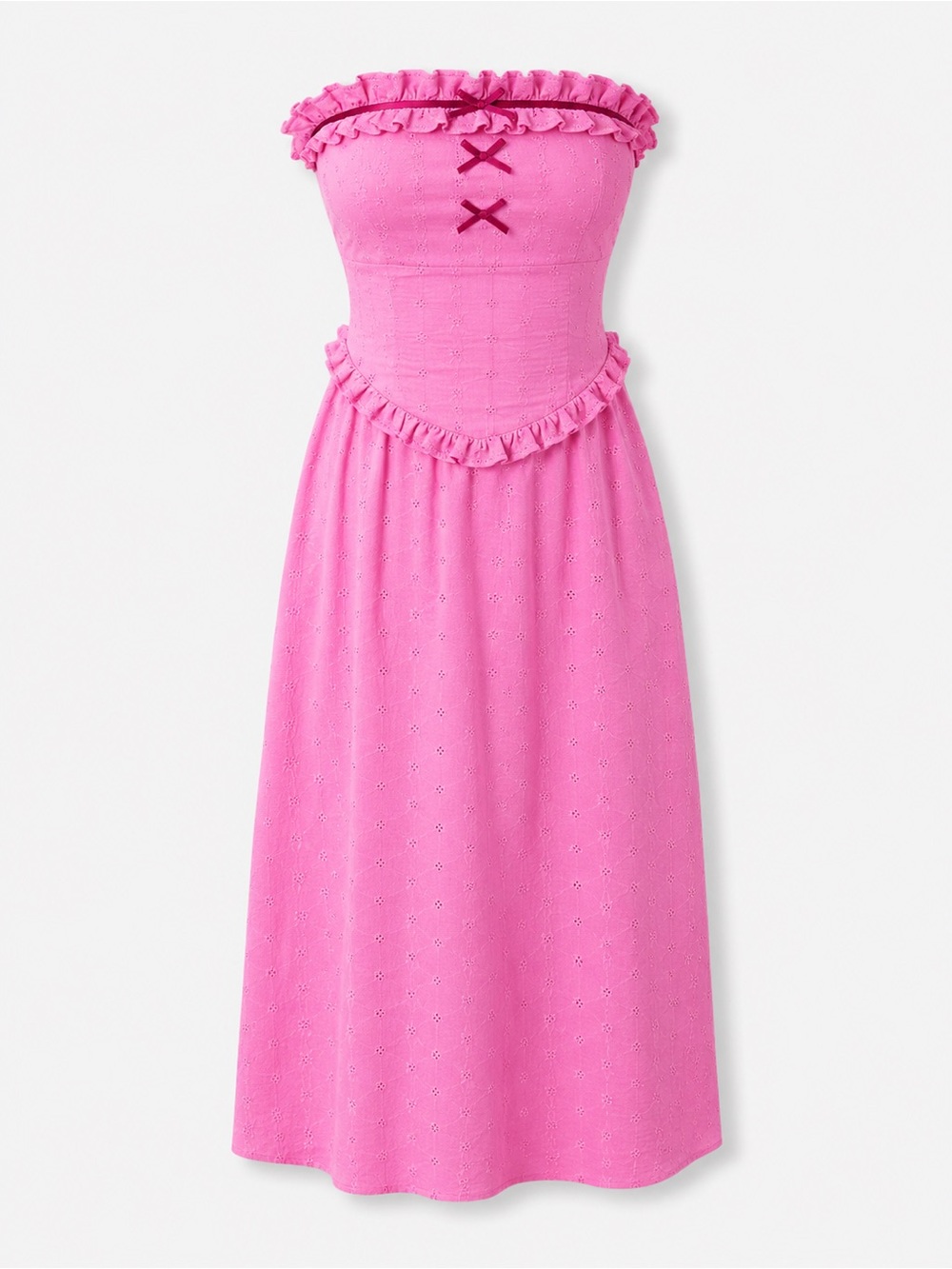 NWOT Pink Eyelet Strapless Midi Dress